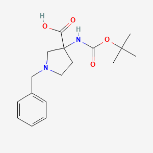 Chemical structure of 1-Benzyl-3-((tert-butoxycarbonyl)amino)pyrrolidine-3-carboxylic acid