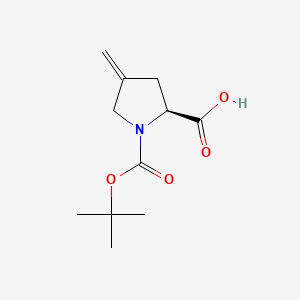 Chemical structure of 1-Boc-(S)-4-Methylenepyrrolidine-2-carboxylic acid