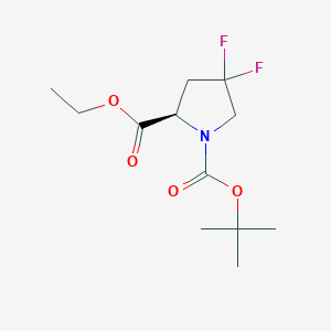 Chemical structure of Ethyl (R)-1-Boc-4,4-difluoropyrrolidine-2-carboxylate