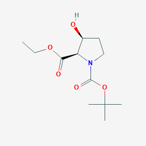 Chemical structure of 1-tert-Butyl 2-ethyl (2R,3S)-3-hydroxypyrrolidine-1,2-dicarboxylate