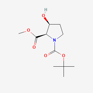 Chemical structure of 1-tert-Butyl 2-methyl (2R,3S)-3-hydroxypyrrolidine-1,2-dicarboxylate