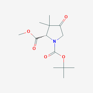 Chemical structure of 1-tert-Butyl 2-methyl (2S)-3,3-dimethyl-4-oxopyrrolidine-1,2-dicarboxylate
