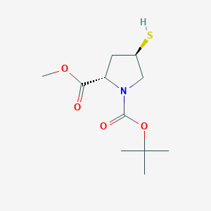 Chemical structure of 1-tert-Butyl 2-methyl (2S,4S)-4-sulfanylpyrrolidine-1,2-dicarboxylate