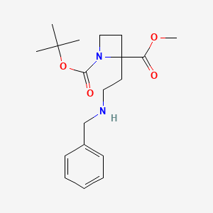 Chemical structure of 1-tert-Butyl 2-methyl 2-(2-(benzylamino)ethyl)azetidine-1,2-dicarboxylate