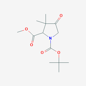 Chemical structure of 1-tert-Butyl 2-methyl 3,3-dimethyl-4-oxopyrrolidine-1,2-dicarboxylate