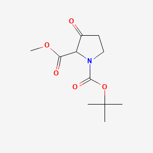 Chemical structure of 1-tert-Butyl 2-methyl 3-oxopyrrolidine-1,2-dicarboxylate