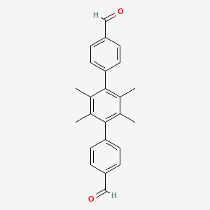 Chemical structure of 2',3',5',6'-Tetramethyl-[1,1':4',1''-terphenyl]-4,4''-dicarbaldehyde