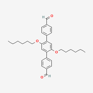 Chemical structure of 2',5'-Bis(hexyloxy)-[1,1':4',1''-terphenyl]-4,4''-dicarbaldehyde