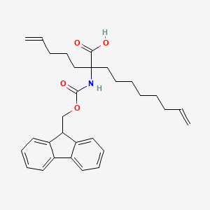Chemical structure of 2-((((9H-Fluoren-9-yl)methoxy)carbonyl)amino)-2-(pent-4-en-1-yl)dec-9-enoic acid