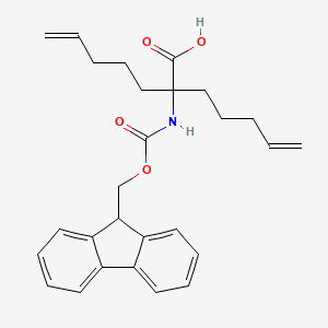 Chemical structure of 2-((((9H-Fluoren-9-yl)methoxy)carbonyl)amino)-2-(pent-4-en-1-yl)hept-6-enoic acid