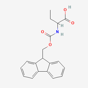 Chemical structure of 2-[[(9H-Fluoren-9-ylmethoxy)carbonyl]amino]butanoic acid