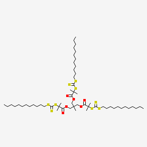 Chemical structure of 2-(((2-(((Dodecylthio)carbonothioyl)thio)-2-methylpropanoyl)oxy)methyl)-2-methylpropane-1,3-diyl bis(2-(((dodecylthio)carbonothioyl)thio)-2-methylpropanoate)