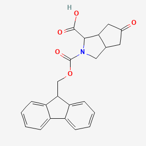 Chemical structure of 2-(((9H-Fluoren-9-yl)methoxy)carbonyl)-5-oxooctahydrocyclopenta[c]pyrrole-1-carboxylic acid