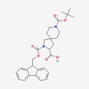 Chemical structure of 2-(((9H-Fluoren-9-yl)methoxy)carbonyl)-8-(tert-butoxycarbonyl)-2,8-diazaspiro[4.5]decane-3-carboxylic acid