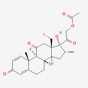 Chemical structure of 2-((8S,9R,10S,13R,14S,16R,17R)-9-Fluoro-17-hydroxy-13-(iodomethyl)-10,16-dimethyl-3,11-dioxo-6,7,8,9,10,11,12,13,14,15,16,17-dodecahydro-3H-cyclopenta[a]phenanthren-17-yl)-2-oxoethyl acetate