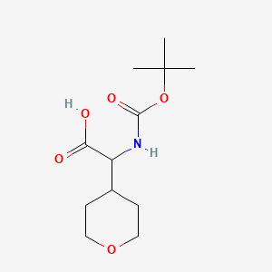 Chemical structure of 2-(((Tert-butoxy)carbonyl)amino)-2-(oxan-4-yl)acetic acid