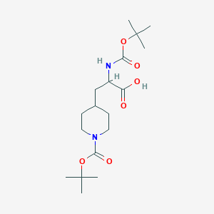 Chemical structure of 2-((tert-Butoxycarbonyl)amino)-3-(1-(tert-butoxycarbonyl)piperidin-4-yl)propanoic acid