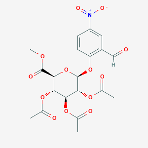 Chemical structure of 2-(2-Formyl-4-nitrophenoxy)-6-(methoxycarbonyl)tetrahydro-2H-pyran-3,4,5-triyl triacetate