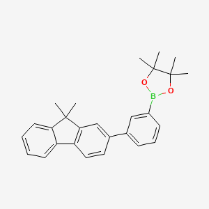 Chemical structure of 2-(3-(9,9-Dimethyl-9H-fluoren-2-yl)phenyl)-4,4,5,5-tetramethyl-1,3,2-dioxaborolane