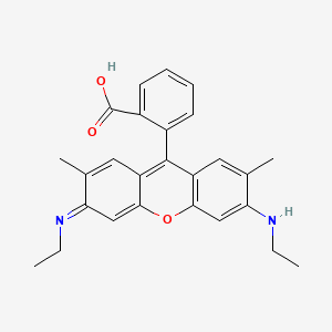 Chemical structure of 2-(3,6-Bis(ethylamino)-2,7-dimethylxanthylium-9-yl)benzoate