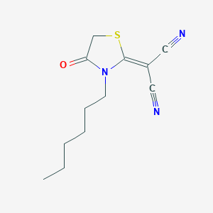 Chemical structure of 2-(3-Hexyl-4-oxothiazolidin-2-ylidene)malononitrile