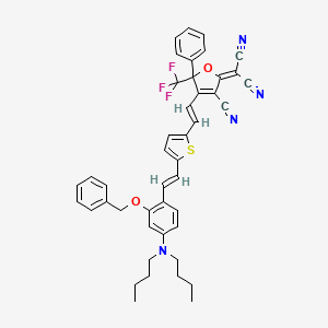 Chemical structure of 2-(4-((E)-2-(5-((E)-2-(Benzyloxy)-4-(dibutylamino)styryl)thiophen-2-yl)vinyl)-3-cyano-5-phenyl-5-(trifluoromethyl)furan-2(5H)-ylidene)malononitrile