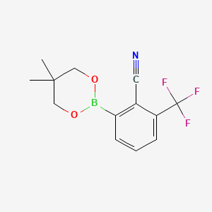 Chemical structure of 2-(5,5-Dimethyl-1,3,2-dioxaborinan-2-yl)-6-(trifluoromethyl)benzonitrile