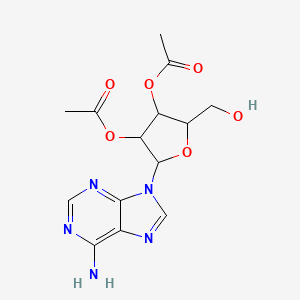 Chemical structure of 2-(6-Amino-9H-purin-9-yl)-5-(hydroxymethyl)tetrahydrofuran-3,4-diyl diacetate