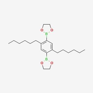 Chemical structure of 2,2'-(2,5-Dihexyl-1,4-phenylene)bis(1,3,2-dioxaborolane)