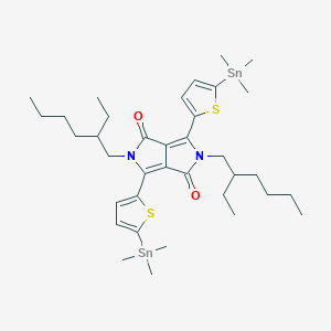 Chemical structure of 2,5-Bis(2-ethylhexyl)-3,6-bis(5-(trimethylstannyl)thiophen-2-yl)pyrrolo[3,4-c]pyrrole-1,4(2H,5H)-dione