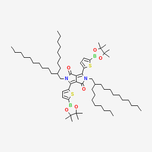 Chemical structure of 2,5-Bis(2-octyldodecyl)-3,6-bis(5-(4,4,5,5-tetramethyl-1,3,2-dioxaborolan-2-yl)thiophen-2-yl)-2,5-dihydropyrrolo[3,4-c]pyrrole-1,4-dione