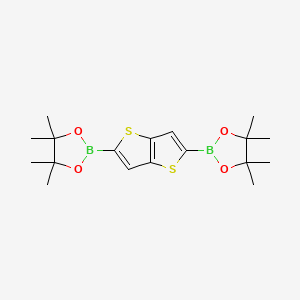 Chemical structure of 2,5-Bis(4,4,5,5-tetramethyl-1,3,2-dioxaborolan-2-yl)thieno[3,2-b]thiophene
