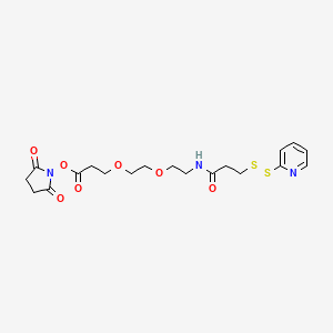 Chemical structure of 2,5-Dioxopyrrolidin-1-yl 3-(2-(2-(3-(pyridin-2-yldisulfanyl)propanamido)ethoxy)ethoxy)propanoate
