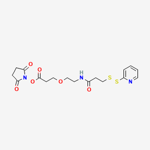 Chemical structure of 2,5-Dioxopyrrolidin-1-yl 3-(2-(3-(pyridin-2-yldisulfanyl)propanamido)ethoxy)propanoate