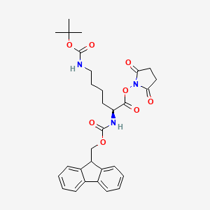 Chemical structure of 2,5-Dioxopyrrolidin-1-yl N2-(((9H-fluoren-9-yl)methoxy)carbonyl)-N6-(tert-butoxycarbonyl)-L-lysinate
