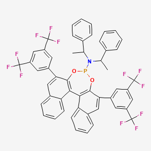 Chemical structure of 2,6-Bis(3,5-bis(trifluoromethyl)phenyl)-N,N-bis((R)-1-phenylethyl)dinaphtho[2,1-d:1',2'-f][1,3,2]dioxaphosphepin-4-amine