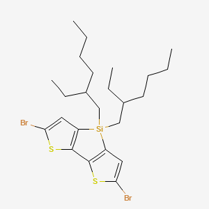Chemical structure of 2,6-Dibromo-4,4-bis(2-ethylhexyl)-4H-silolo[3,2-b:4,5-b']dithiophene