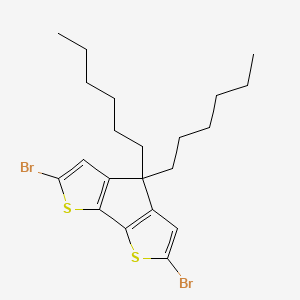 Chemical structure of 2,6-Dibromo-4,4-dihexyl-4H-cyclopenta[1,2-b:5,4-b']dithiophene
