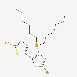 Chemical structure of 2,6-Dibromo-4,4-dihexyl-4H-silolo[3,2-b:4,5-b']dithiophene