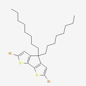 Chemical structure of 2,6-Dibromo-4,4-dioctyl-4H-cyclopenta[1,2-b:5,4-b']dithiophene
