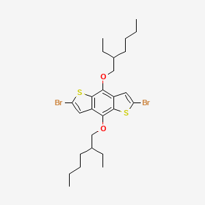 Chemical structure of 2,6-Dibromo-4,8-bis((2-ethylhexyl)oxy)benzo[1,2-b:4,5-b']dithiophene
