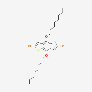Chemical structure of 2,6-Dibromo-4,8-bis(octyloxy)benzo[1,2-b:4,5-b']dithiophene