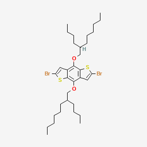 Chemical structure of 2,6-Dibromo-4,8-bis[(2-butyl-n-octyl)oxy]benzo[1,2-b:4,5-b']dithiophene
