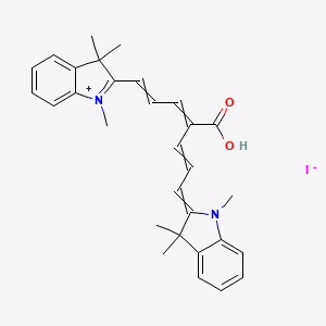 Chemical structure of 2-[(1E,3Z,5E,7E)-4-Carboxy-7-(1,3,3-trimethyl-1,3-dihydro-2H-indol-2-ylidene)-1,3,5-heptatrien-1-yl]-1,3,3-trimethyl-3H-indolium Iodide