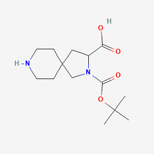 Chemical structure of 2-[(tert-Butoxy)carbonyl]-2,8-diazaspiro[4.5]decane-3-carboxylic acid