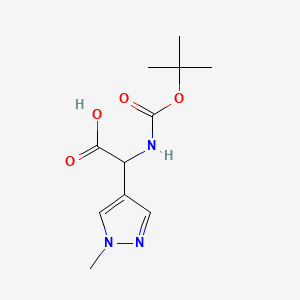 Chemical structure of 2-{[(tert-Butoxy)carbonyl]amino}-2-(1-methyl-1H-pyrazol-4-yl)acetic acid