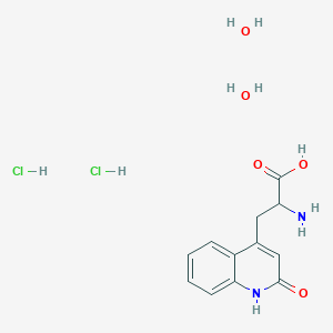 Chemical structure of 2-Amino-3-(2-oxo-1,2-dihydroquinolin-4-yl)propanoic acid dihydrochloride dihydrate
