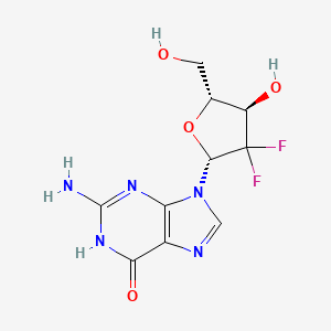 Chemical structure of 2-Amino-9-((2R,4R,5R)-3,3-difluoro-4-hydroxy-5-(hydroxymethyl)tetrahydrofuran-2-yl)-1,9-dihydro-6H-purin-6-one