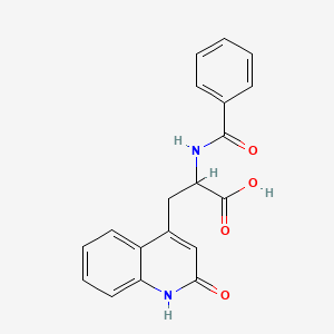 Chemical structure of 2-Benzamido-3-(2-oxo-1,2-dihydroquinolin-4-yl)propanoic acid