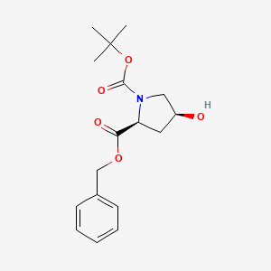 Chemical structure of Benzyl (4S)-1-Boc-4-hydroxy-L-prolinate